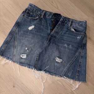 We The Free Blue Distressed Mini Skirt